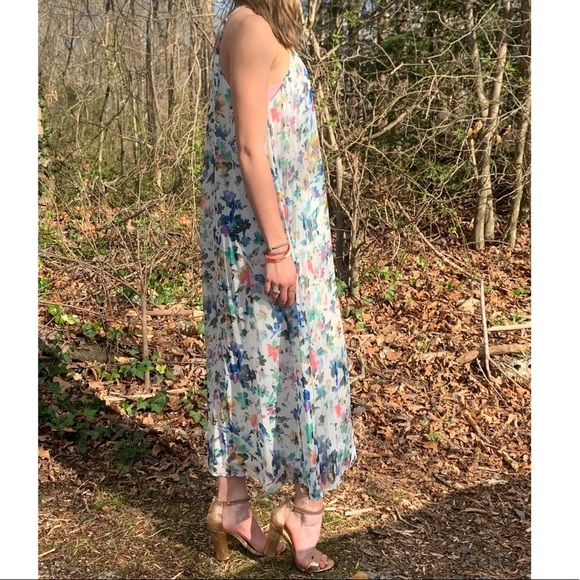 LIKELY Midi Dress 8 Chiffon Sheath Pleated Halter Floral Flowy Party Coquette - Picture 5 of 12